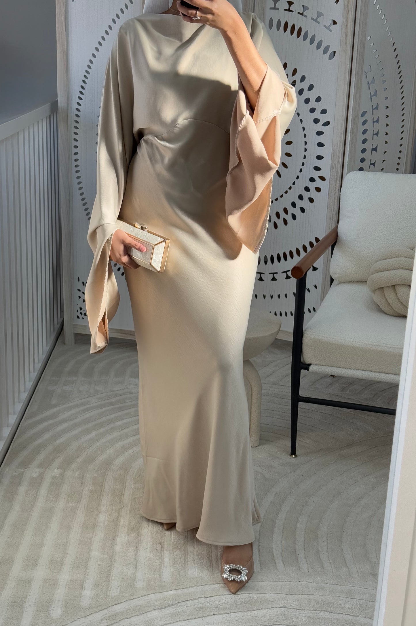 Fawn Flare Drape Sleeve Detail Abaya