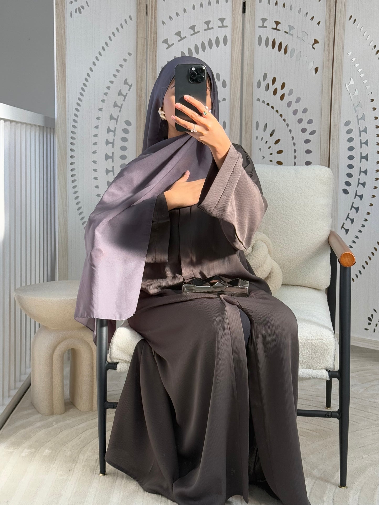 Dove Grey Zoom Abaya With Scarf