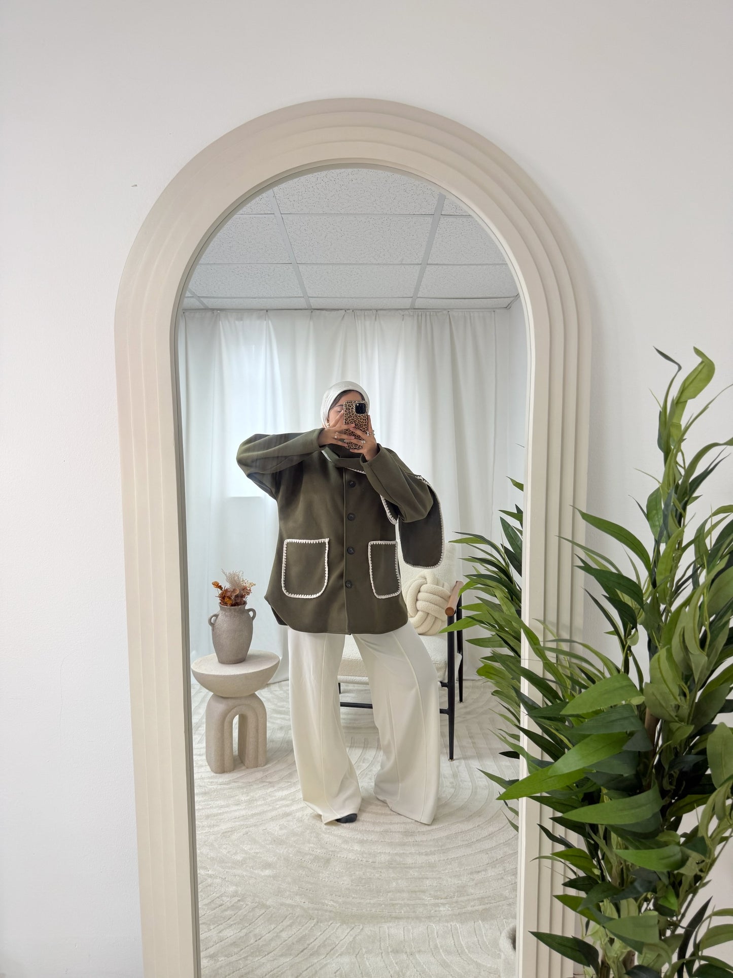 Aaliyah Contrast Trim Coat in Khaki