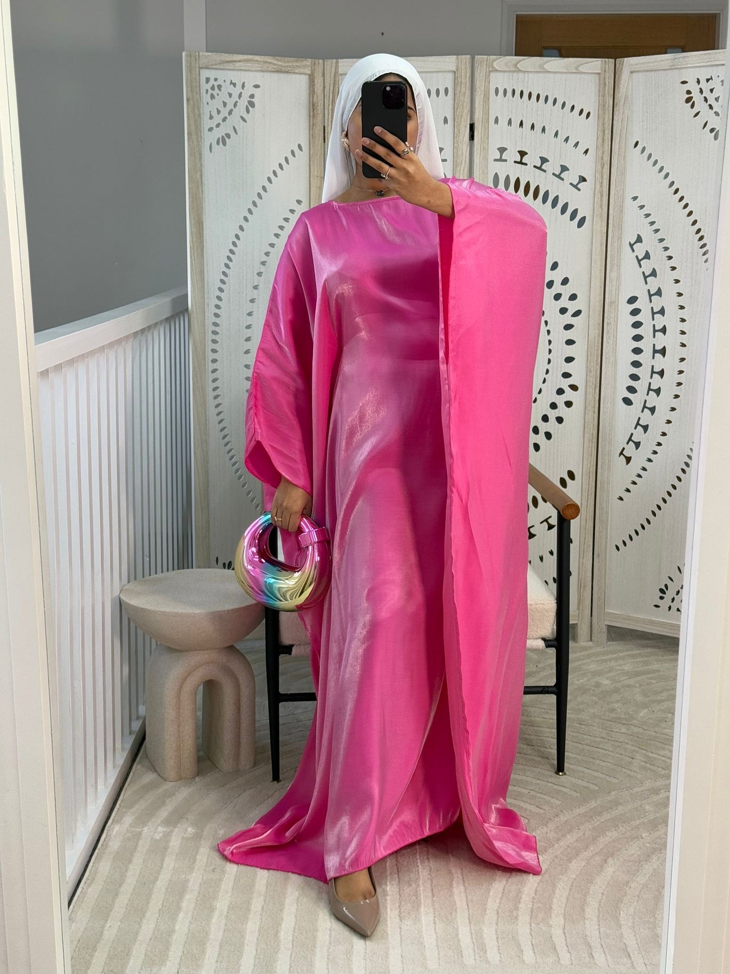 Cotton Candy Shimmer Batwing Abaya