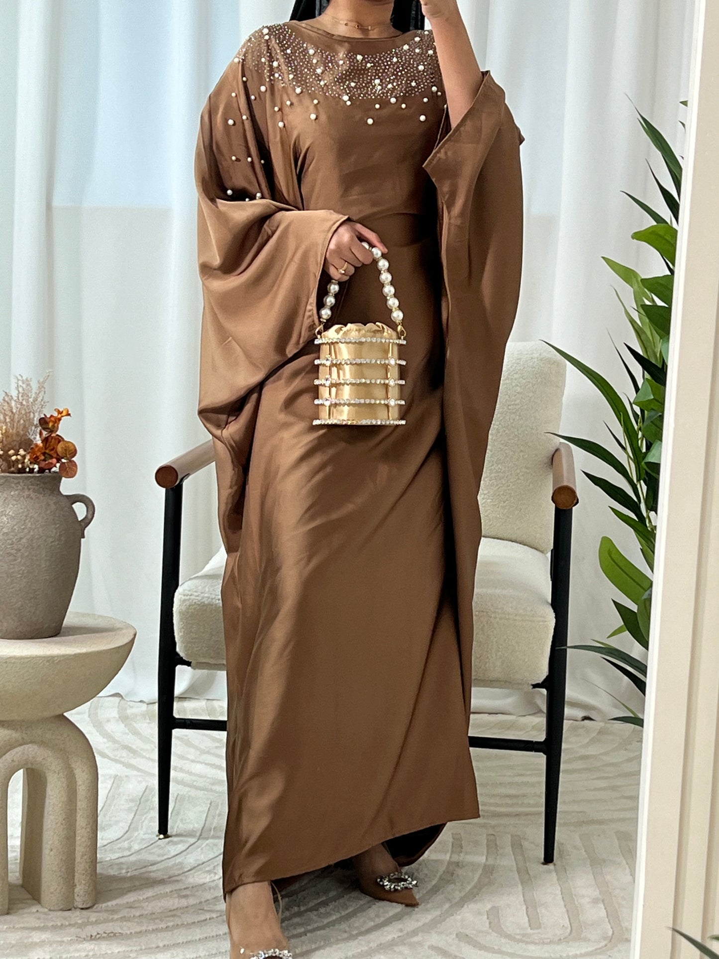 Raniya Pearl Studded Butterfly Abaya