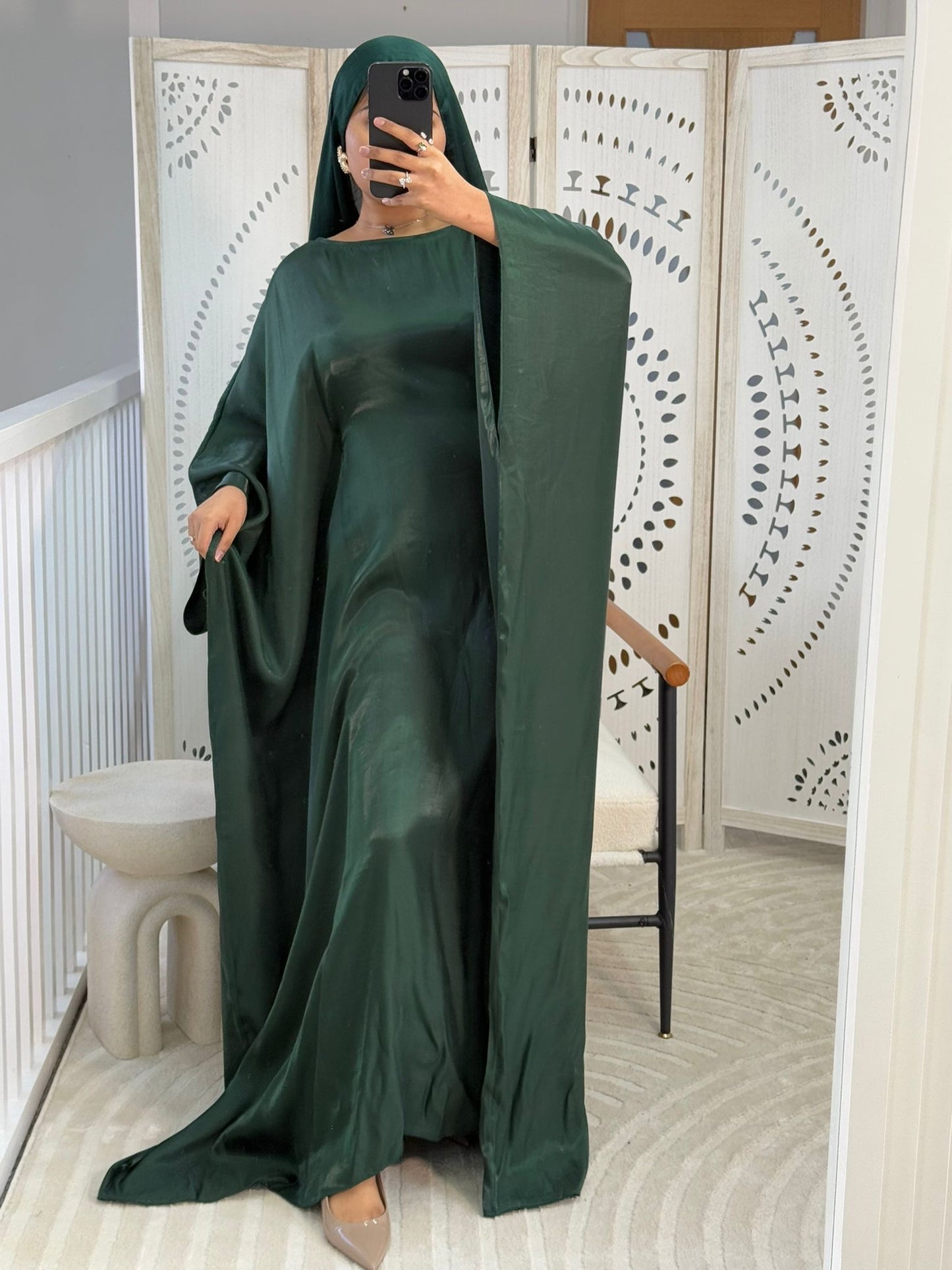 Emerald Shimmer Batwing Abaya