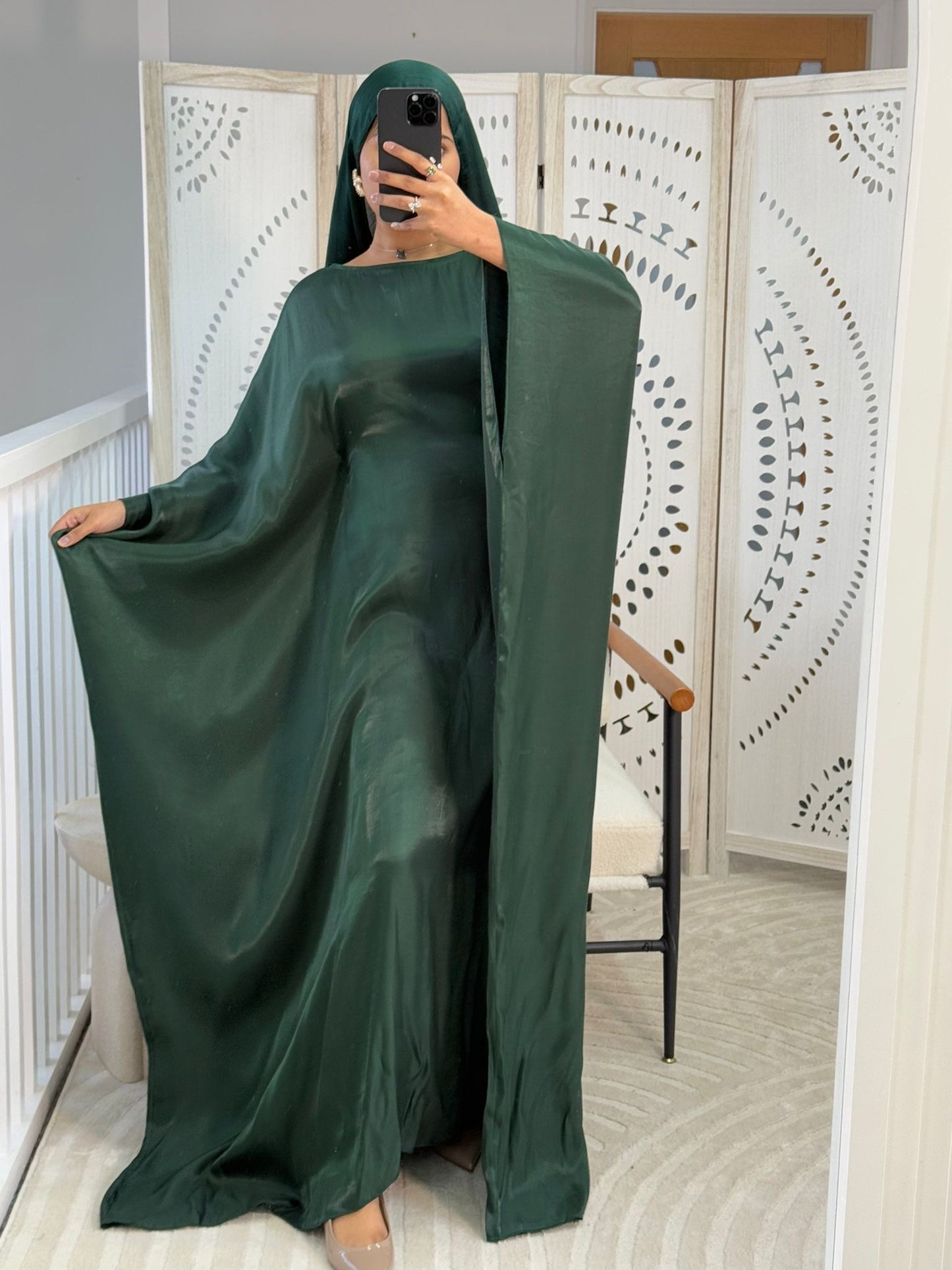 Emerald Shimmer Batwing Abaya