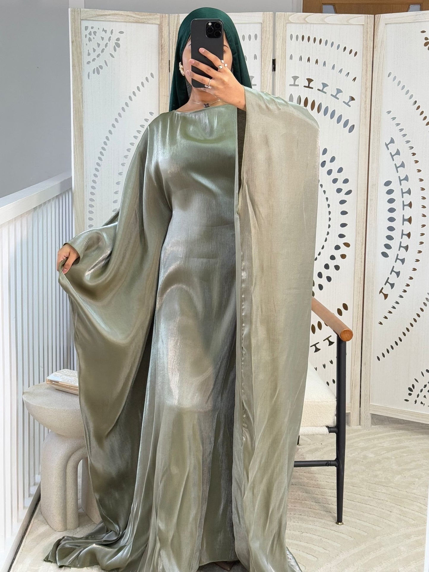 Sage Shimmer Batwing Abaya