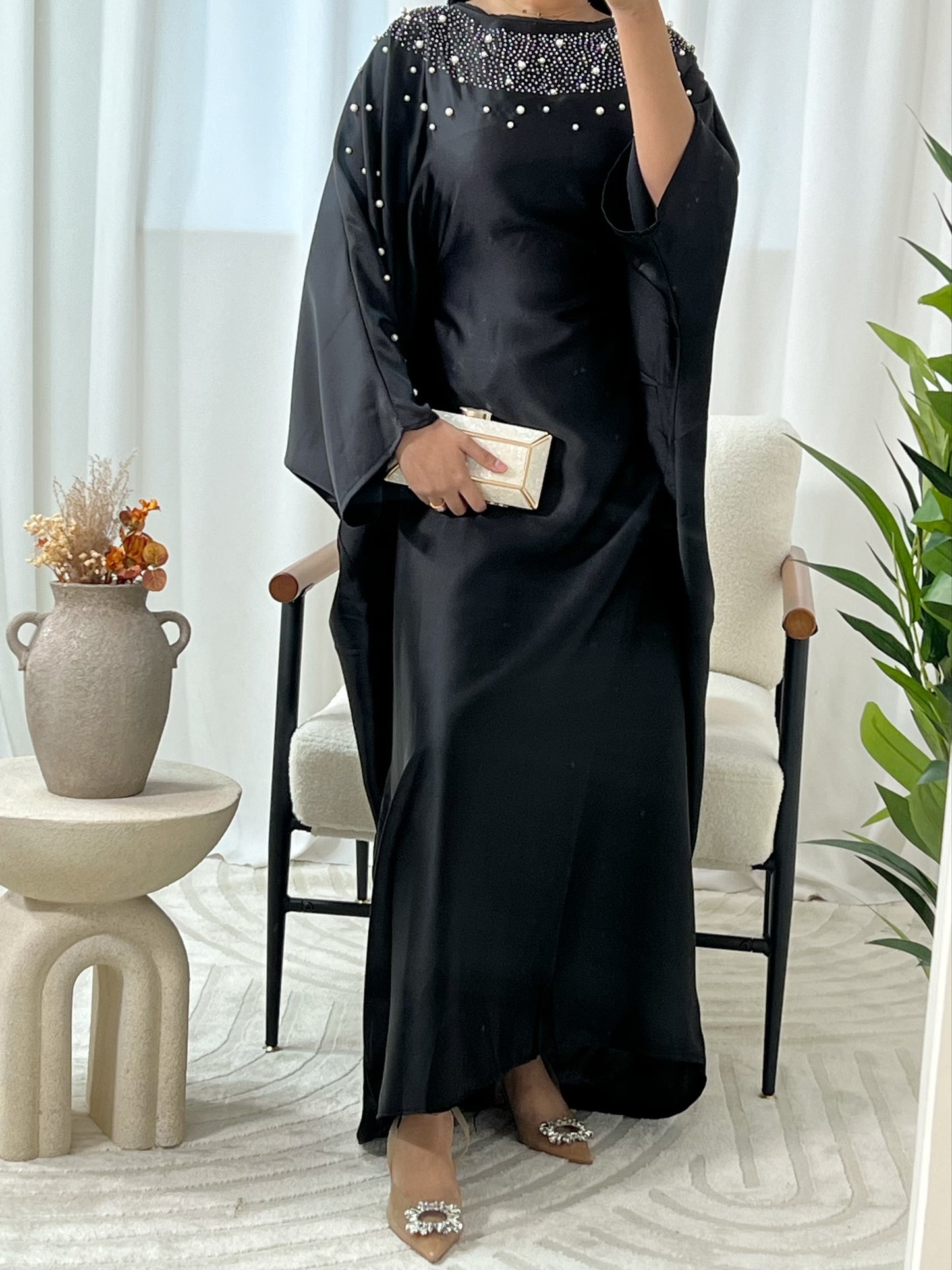 Raniya Pearl Studded Butterfly Abaya