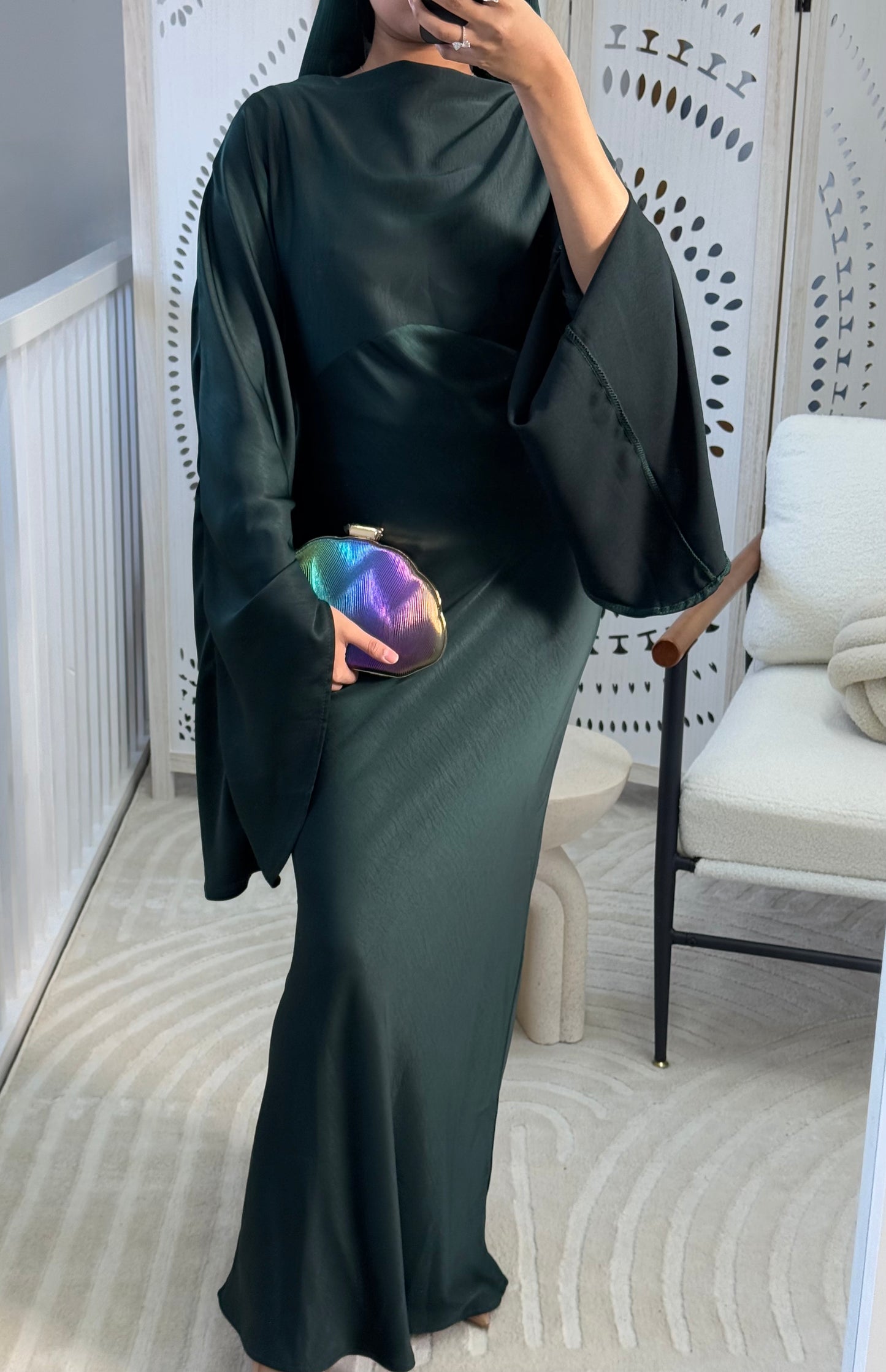 Emerald Flare Drape Sleeve Detail Abaya