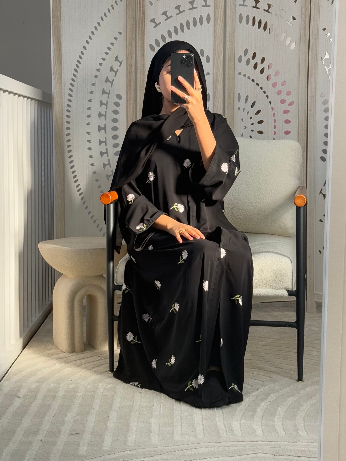 Daisy Embroidered Abaya With Attached Scarf