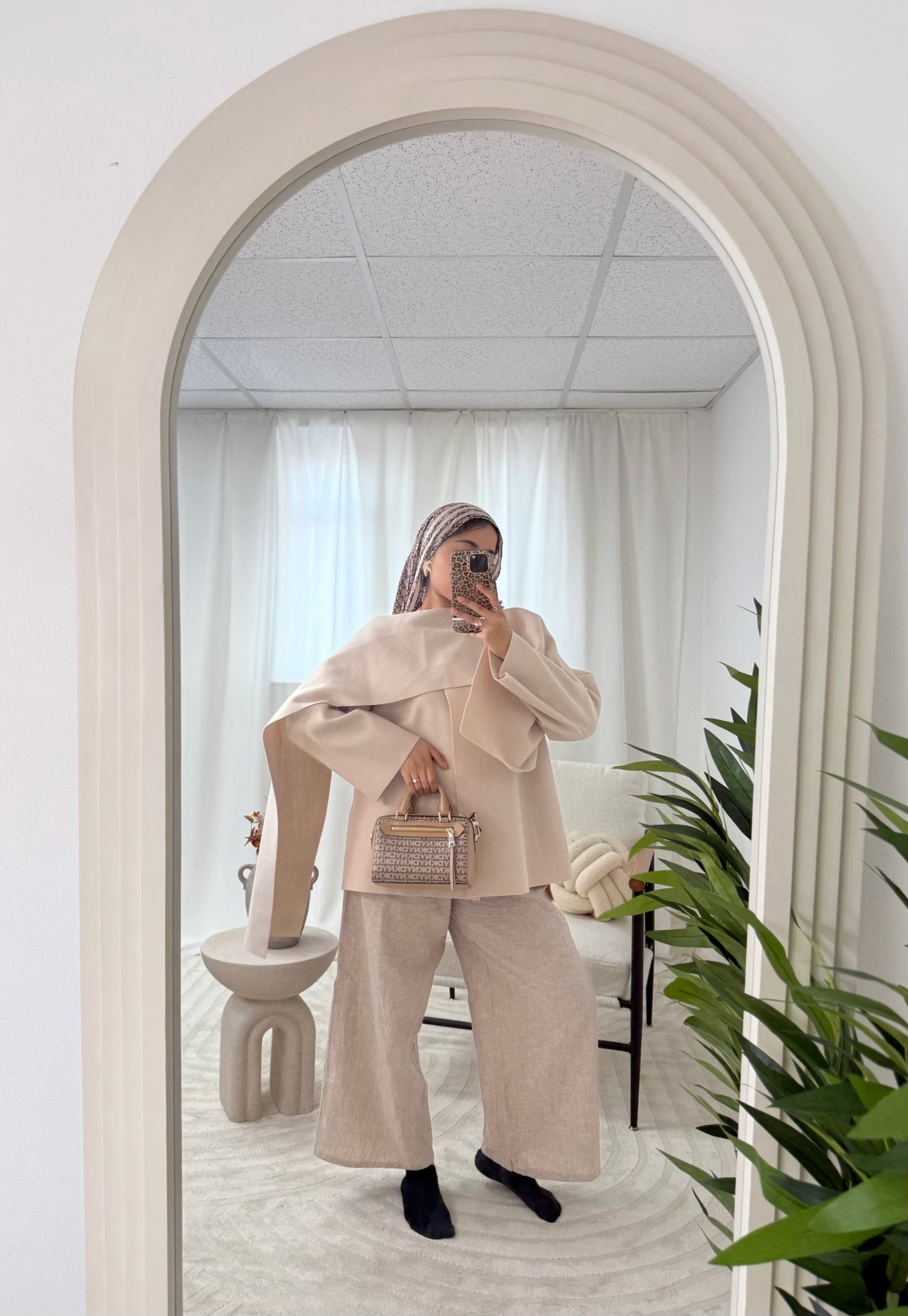 Aurelia Cape Coat With Scarf in Stone