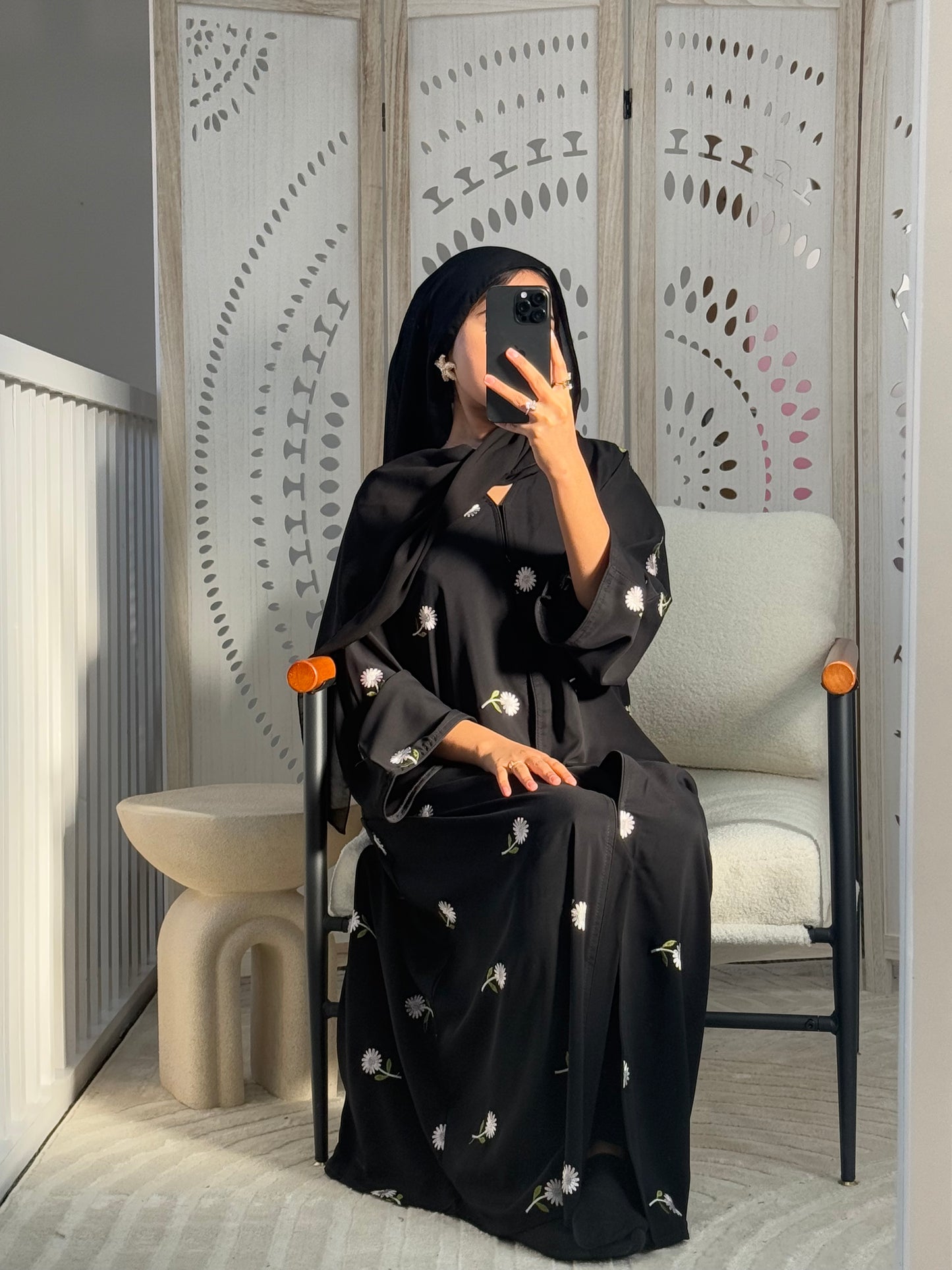 Daisy Embroidered Abaya With Attached Scarf