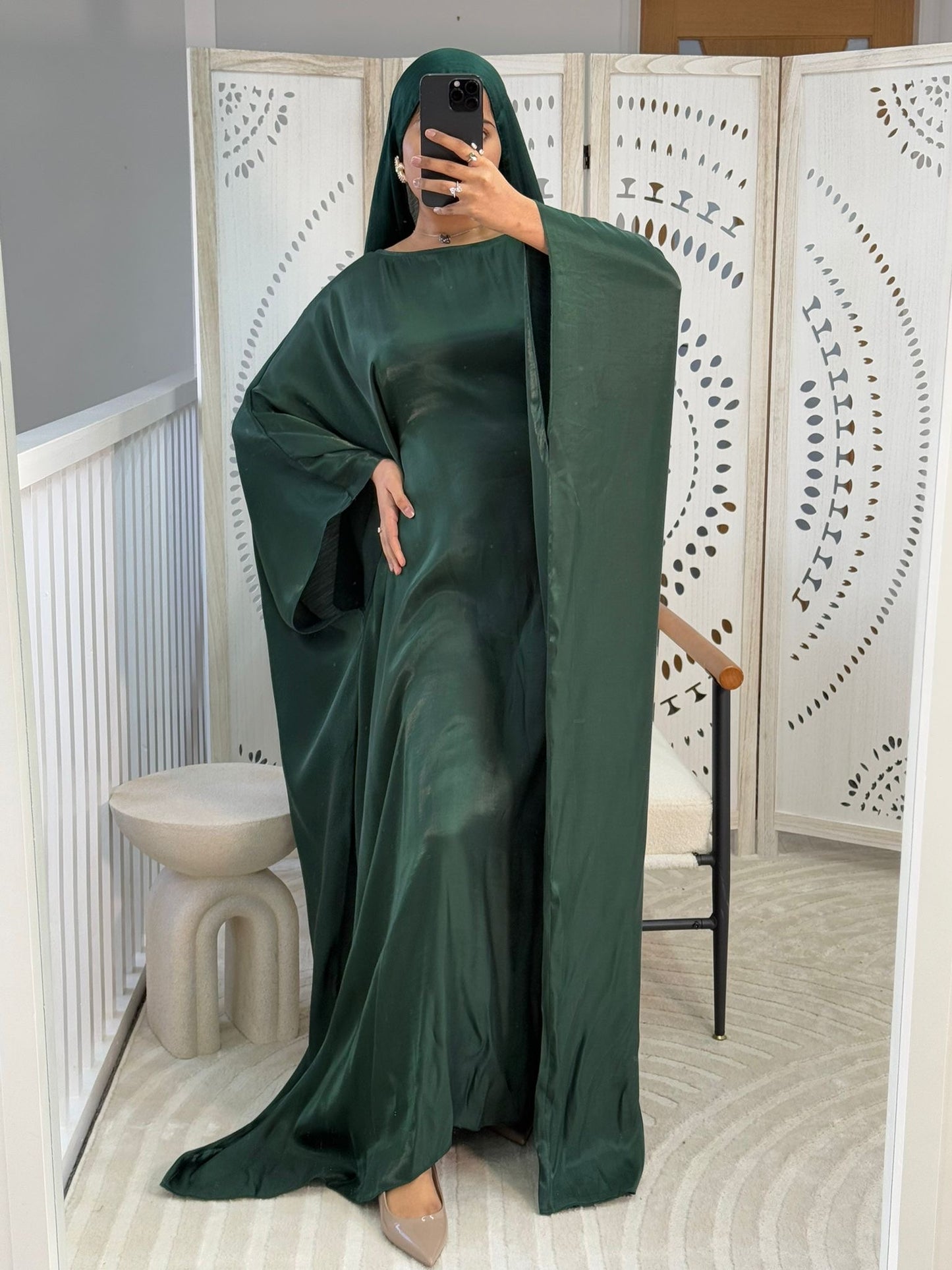 Emerald Shimmer Batwing Abaya