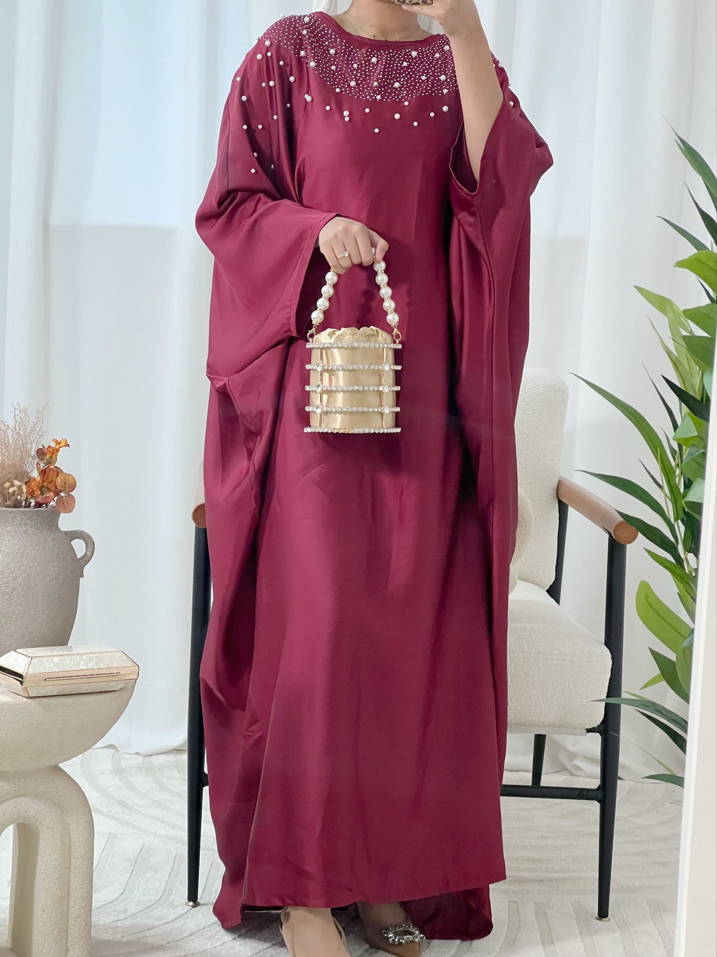 Raniya Pearl Studded Butterfly Abaya