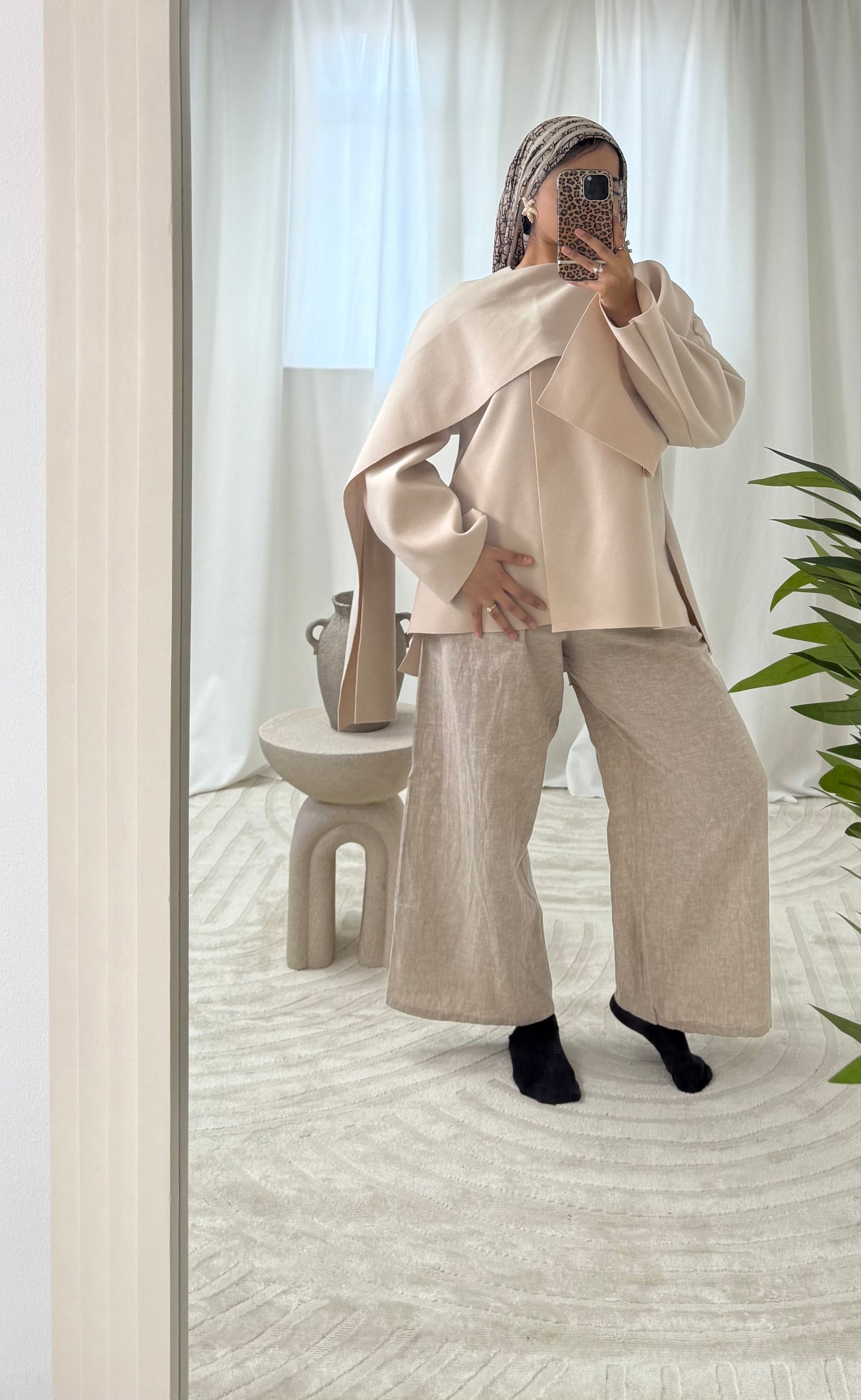 Aurelia Cape Coat With Scarf in Stone