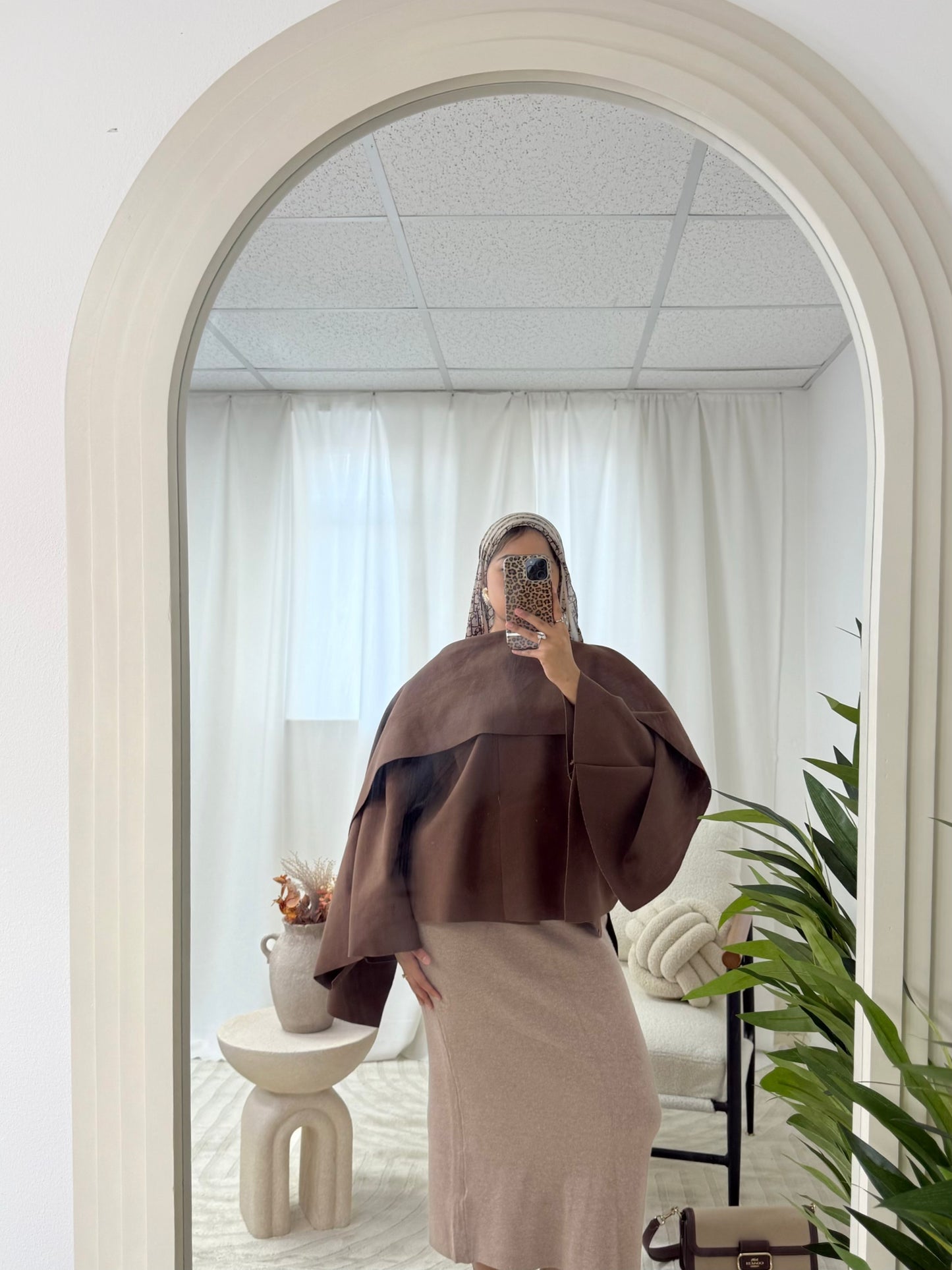 Aurelia Cape Coat With Scarf in Stone