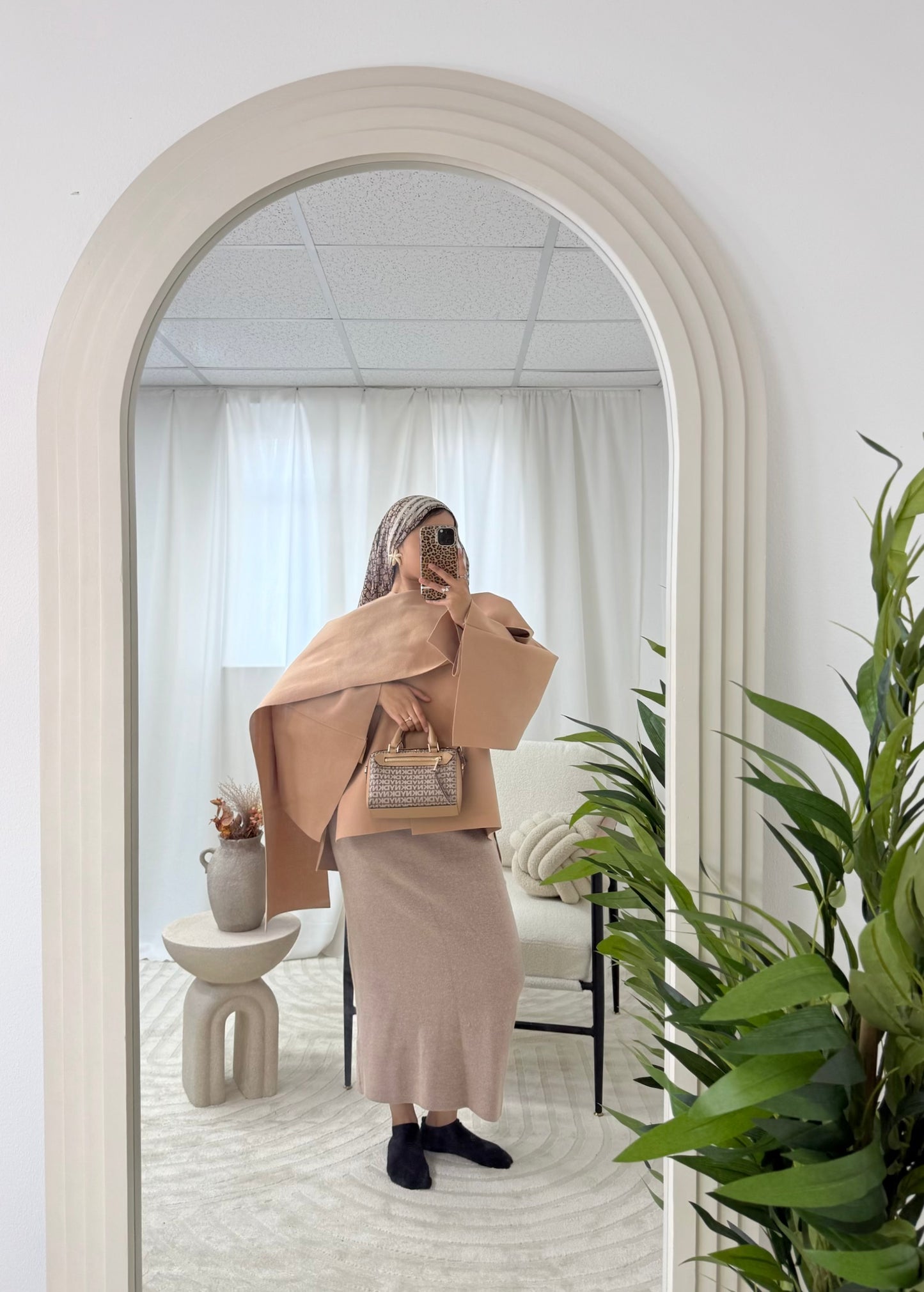 Aurelia Cape Coat With Scarf in Stone