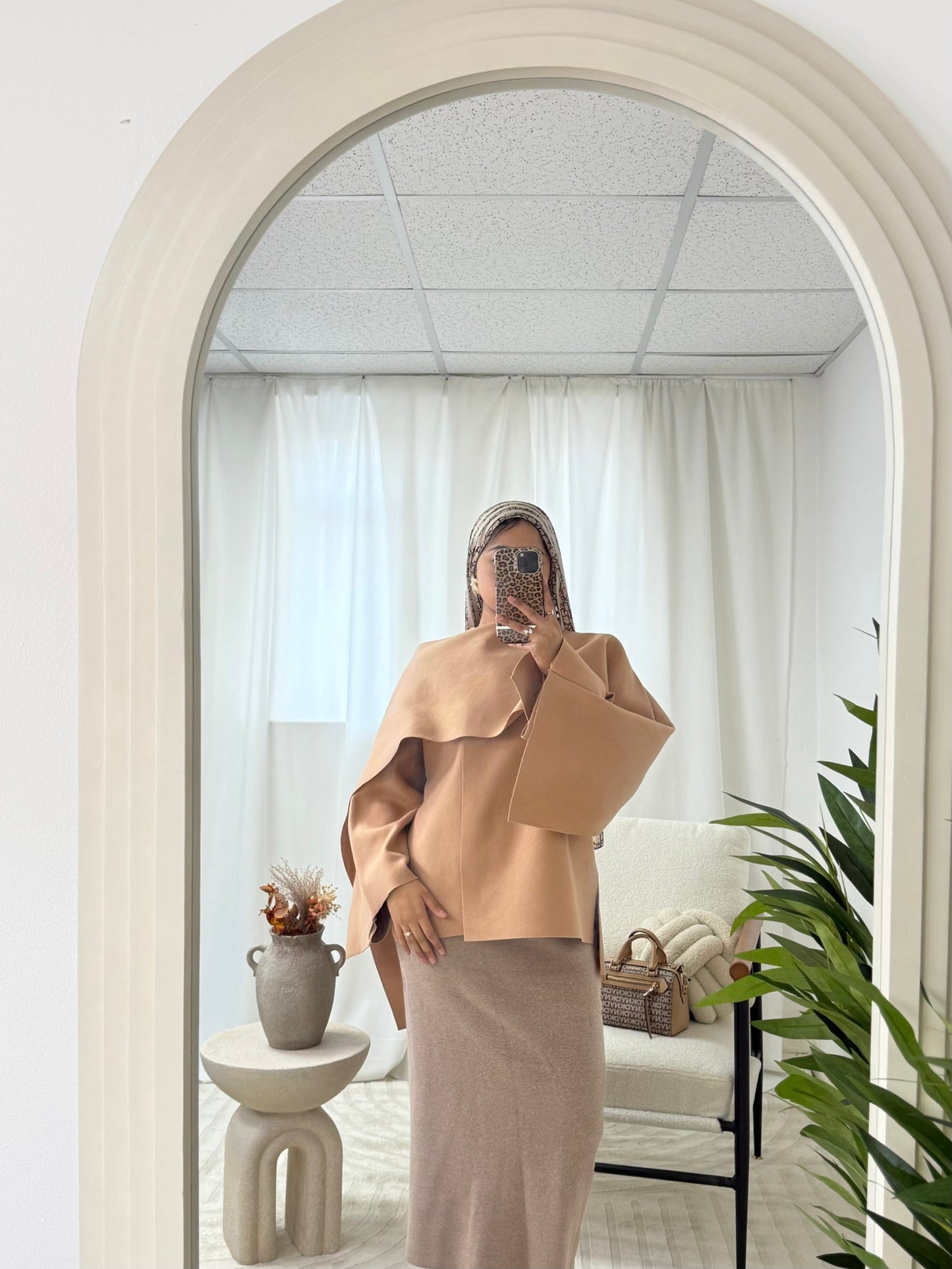Aurelia Cape Coat With Scarf in Stone