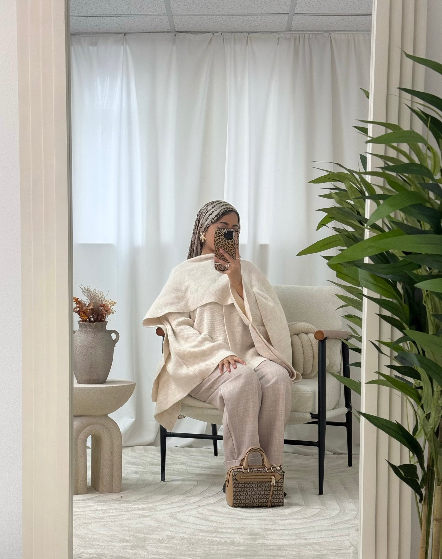 Aimée Knitted Cape Coat with Attached Scarf