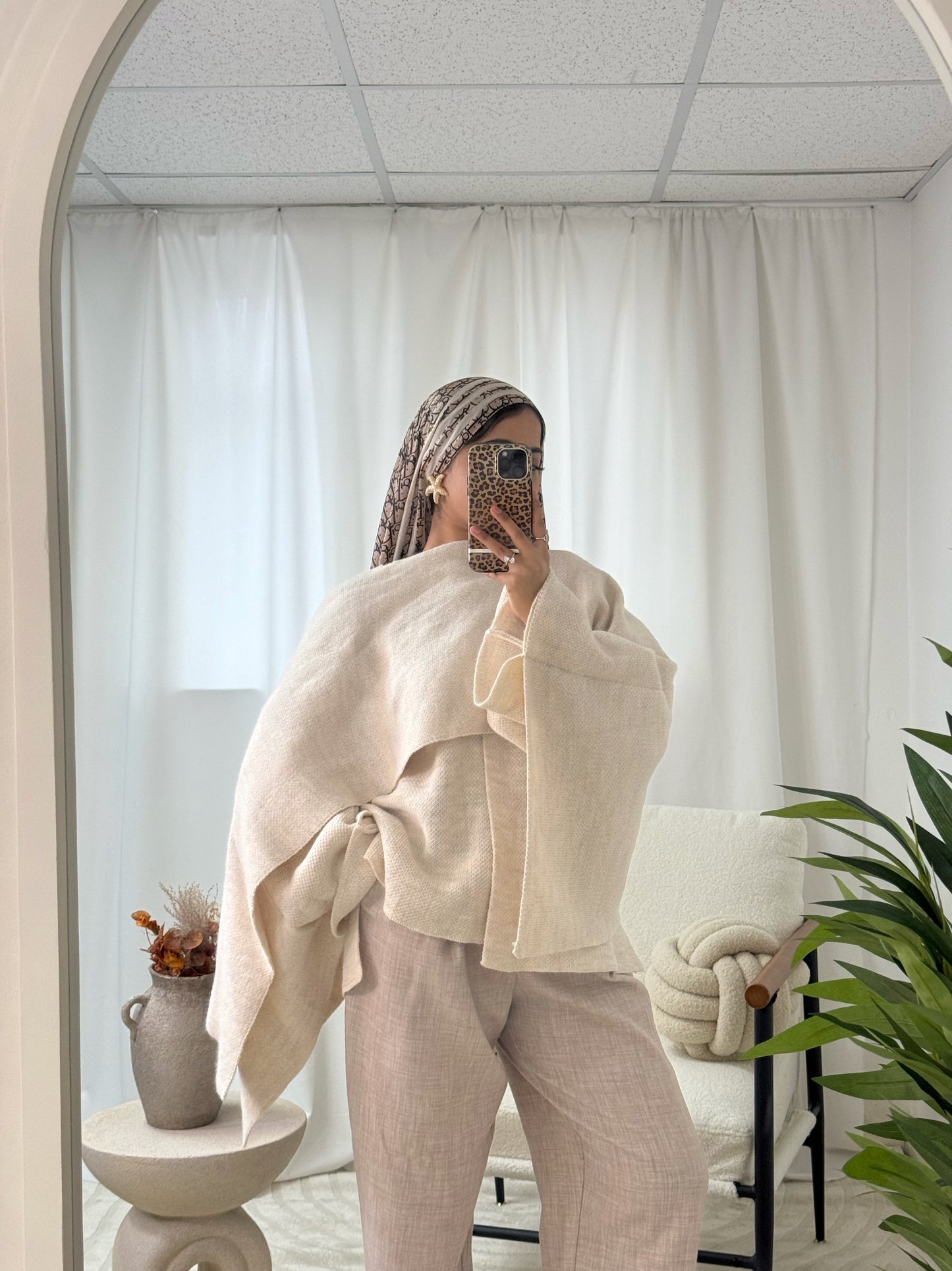 Aimée Knitted Cape Coat with Attached Scarf