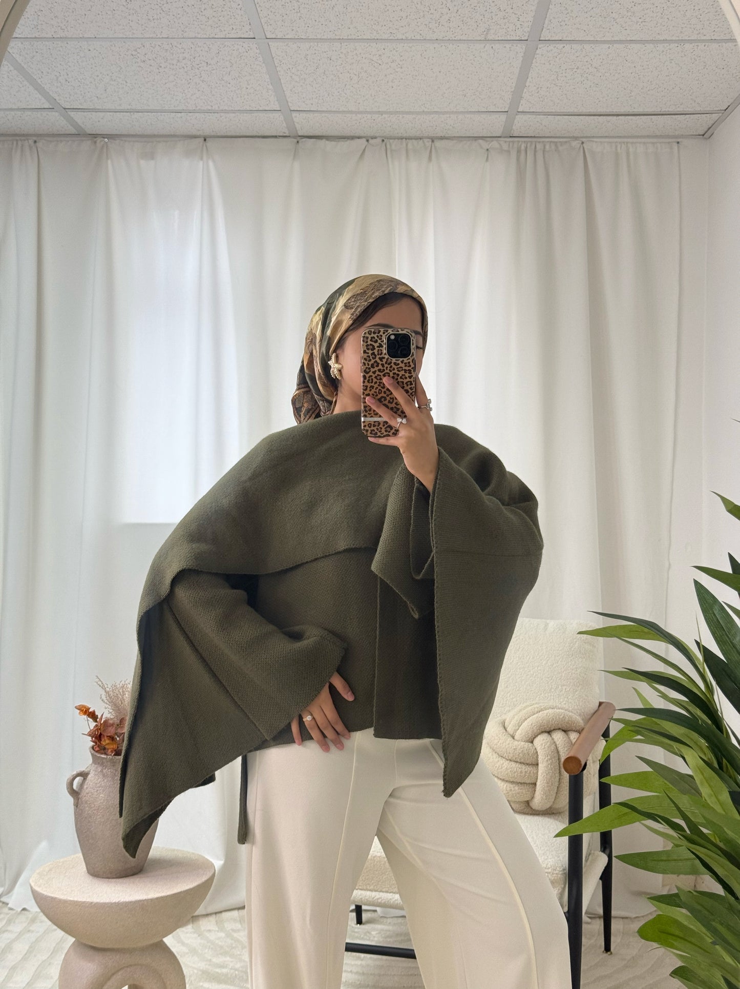 Aimée Knitted Cape Coat with Attached Scarf