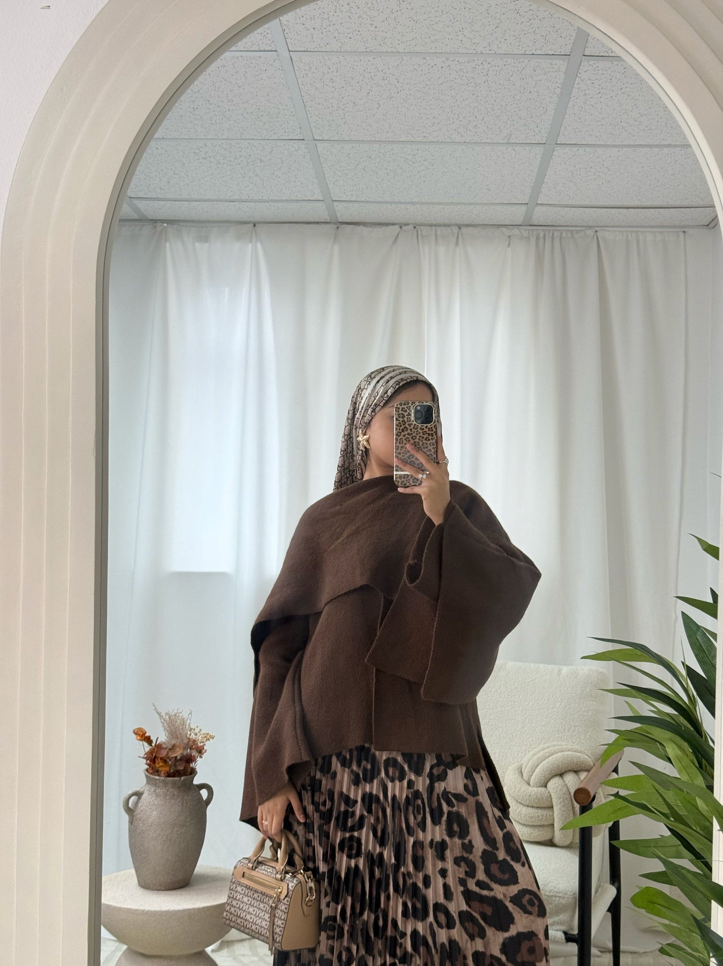 Aimée Knitted Cape Coat with Attached Scarf