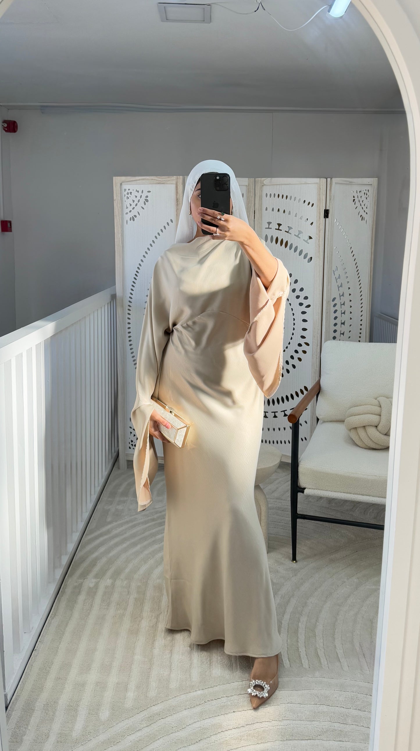 Fawn Flare Drape Sleeve Detail Abaya