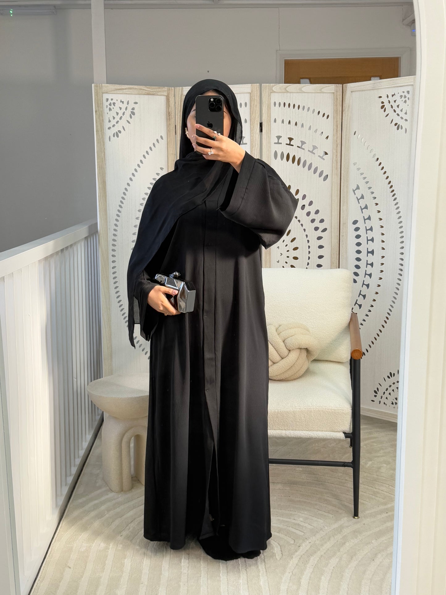 Black Zoom Abaya With Scarf