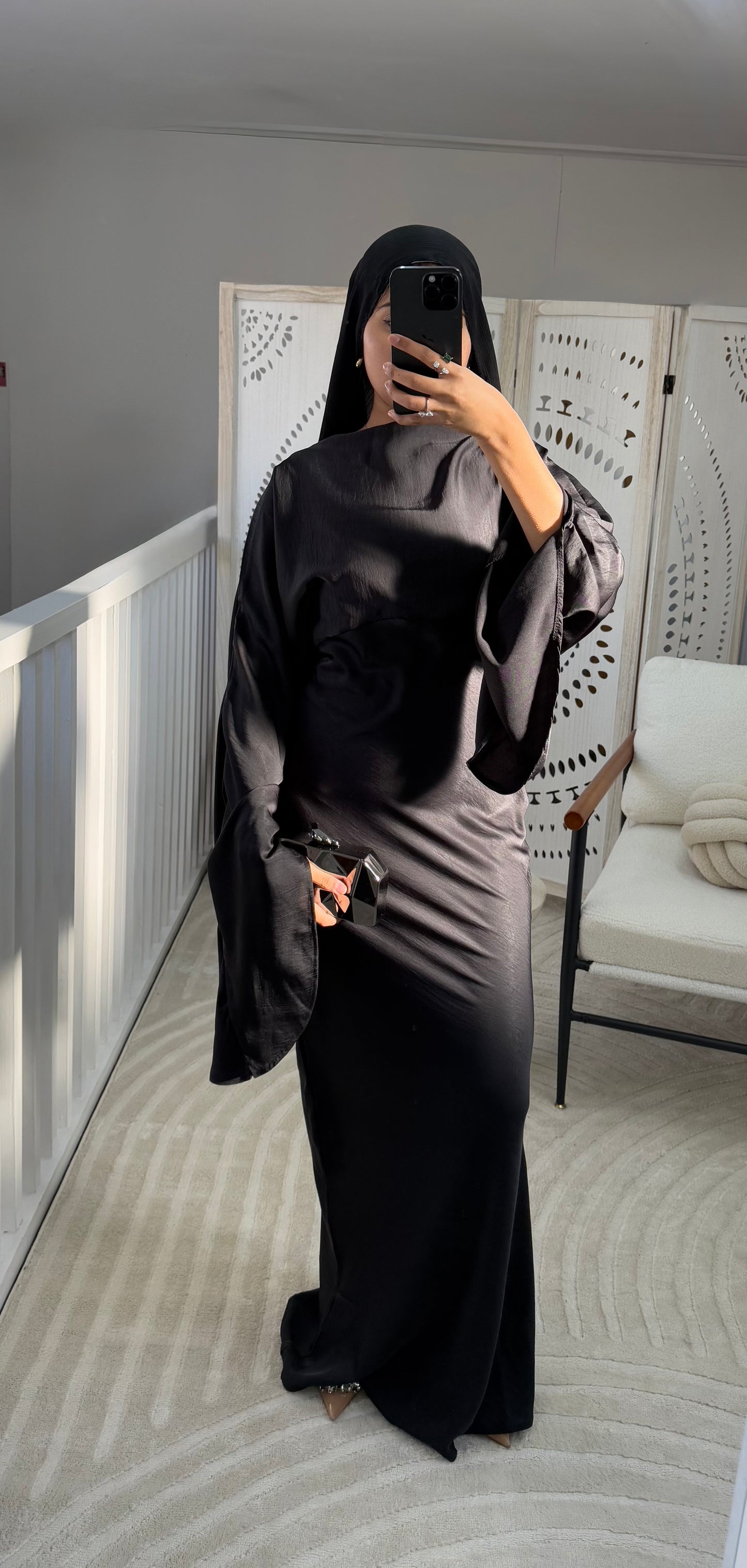 Black Flare Drape Sleeve Detail Abaya