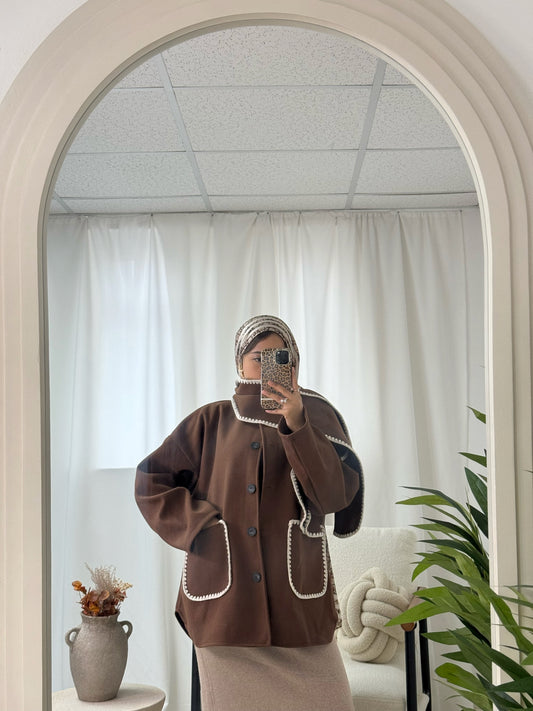 Aaliyah Contrast Trimmed Coat In Chocolate