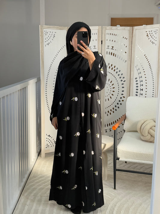 Daisy Embroidered Abaya With Attached Scarf