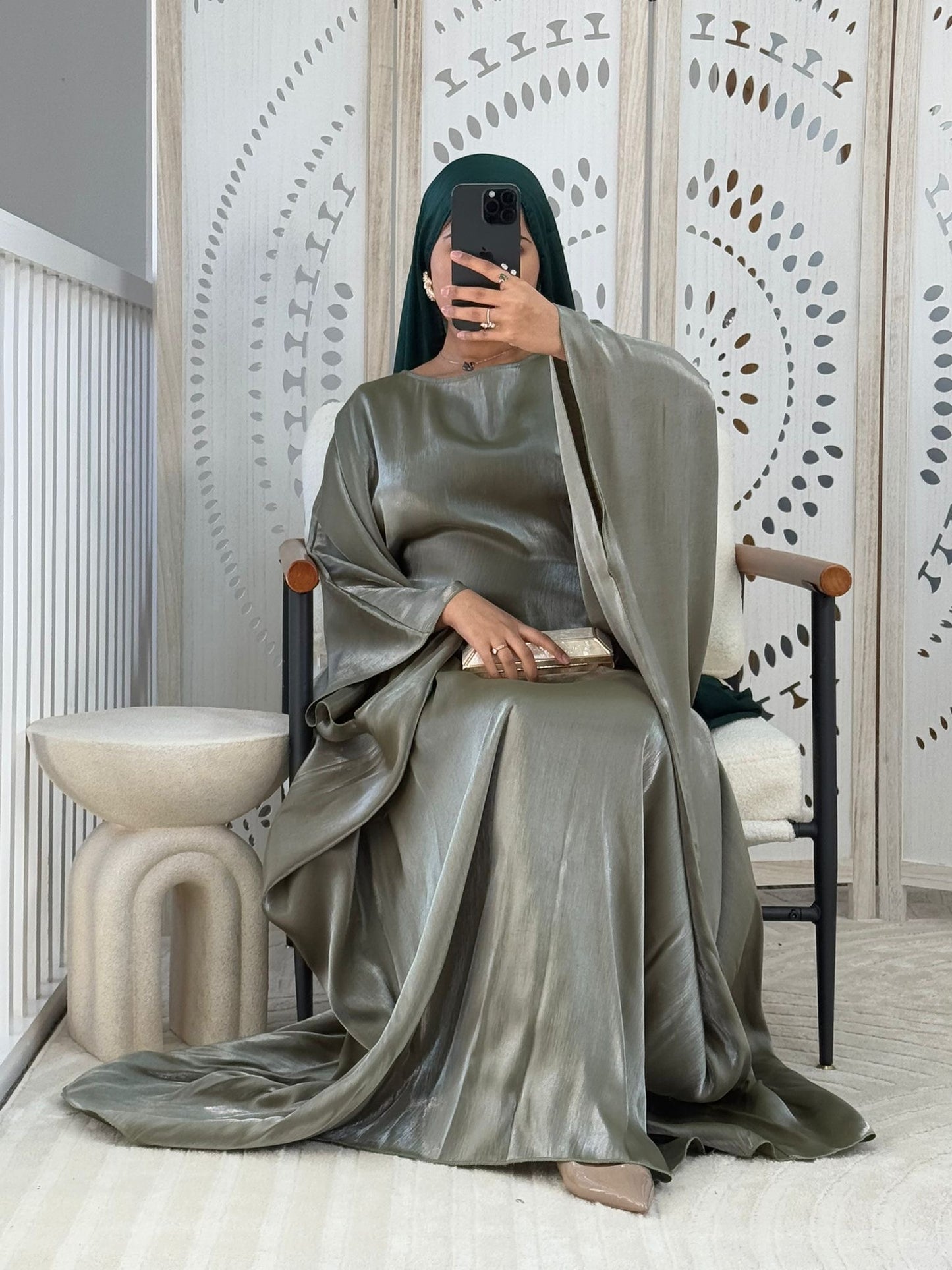 Sage Shimmer Batwing Abaya