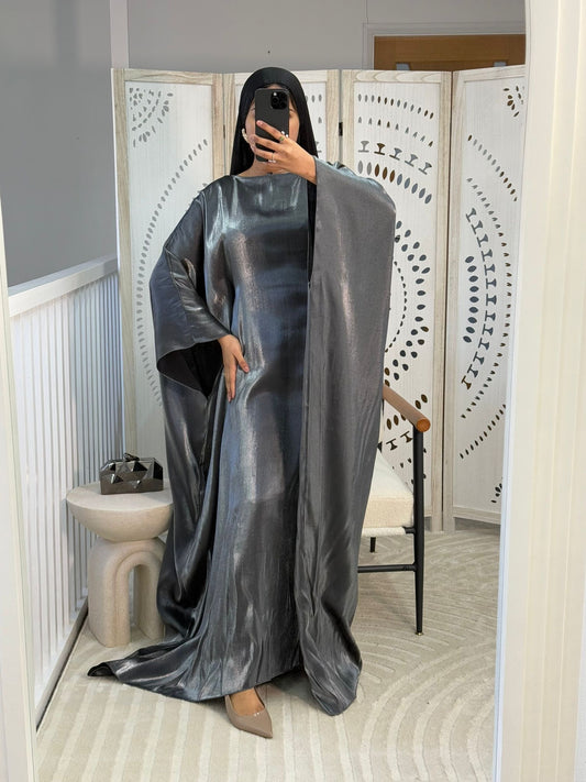 Metallic Grey Shimmer Batwing Abaya