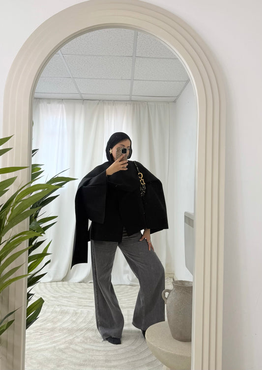 Aurelia Cape Coat With Scarf in Black
